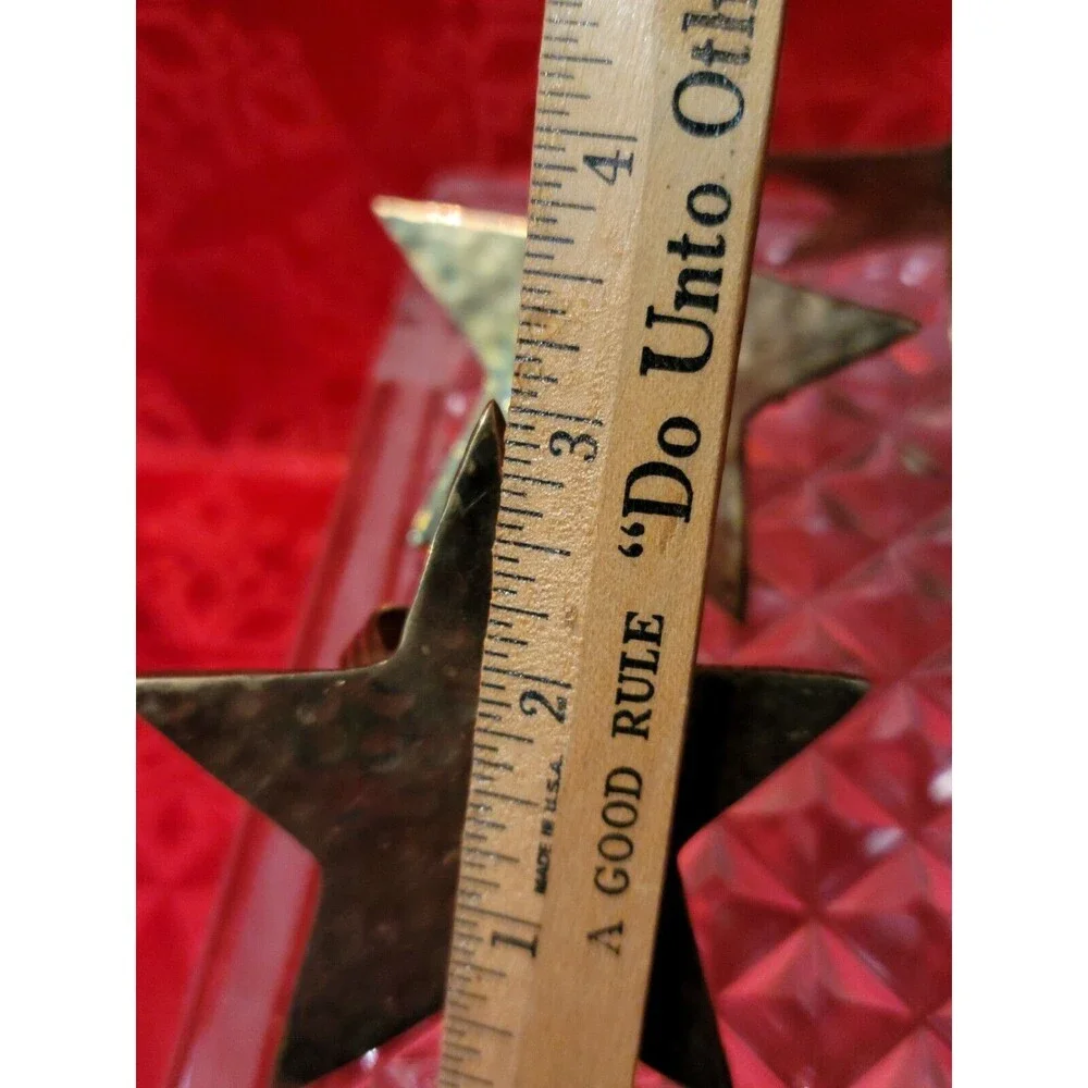 Star Brass Napkin Ring Holders W/some Patina Mid-century Set Of 4 Vintage
